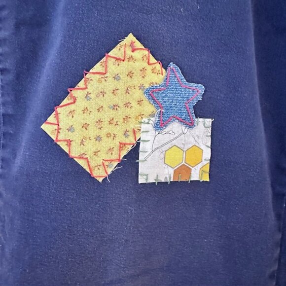 Briggs Cotton Spandex blend Blue Patchwork Recycled Upcycled Capri Pants Size 18 - Picture 4 of 8